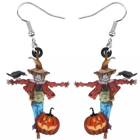 Scarecrow Pumpkin Crow Acrylic Earrings - Picture 1 of 5